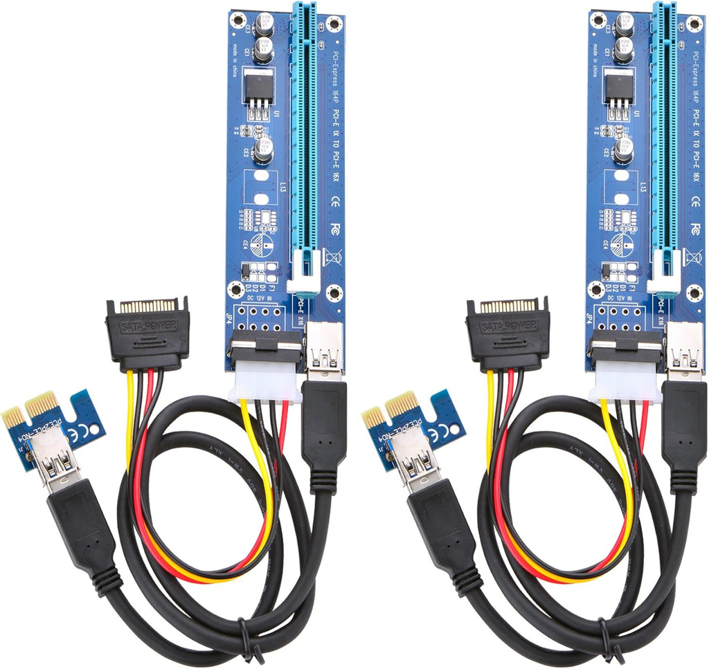 PCI Express 16x to 1x Powered Riser Adapter Card with USB 3.0 Extension Cable and SATA Power Cable 2 Pack G84130