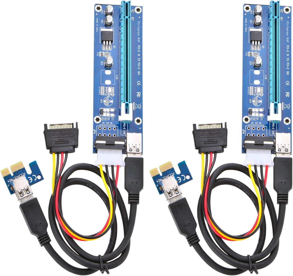 PCI Express 16x to 1x Powered Riser Adapter Card with USB 3.0 Extension Cable and SATA Power Cable 2 Pack G84130