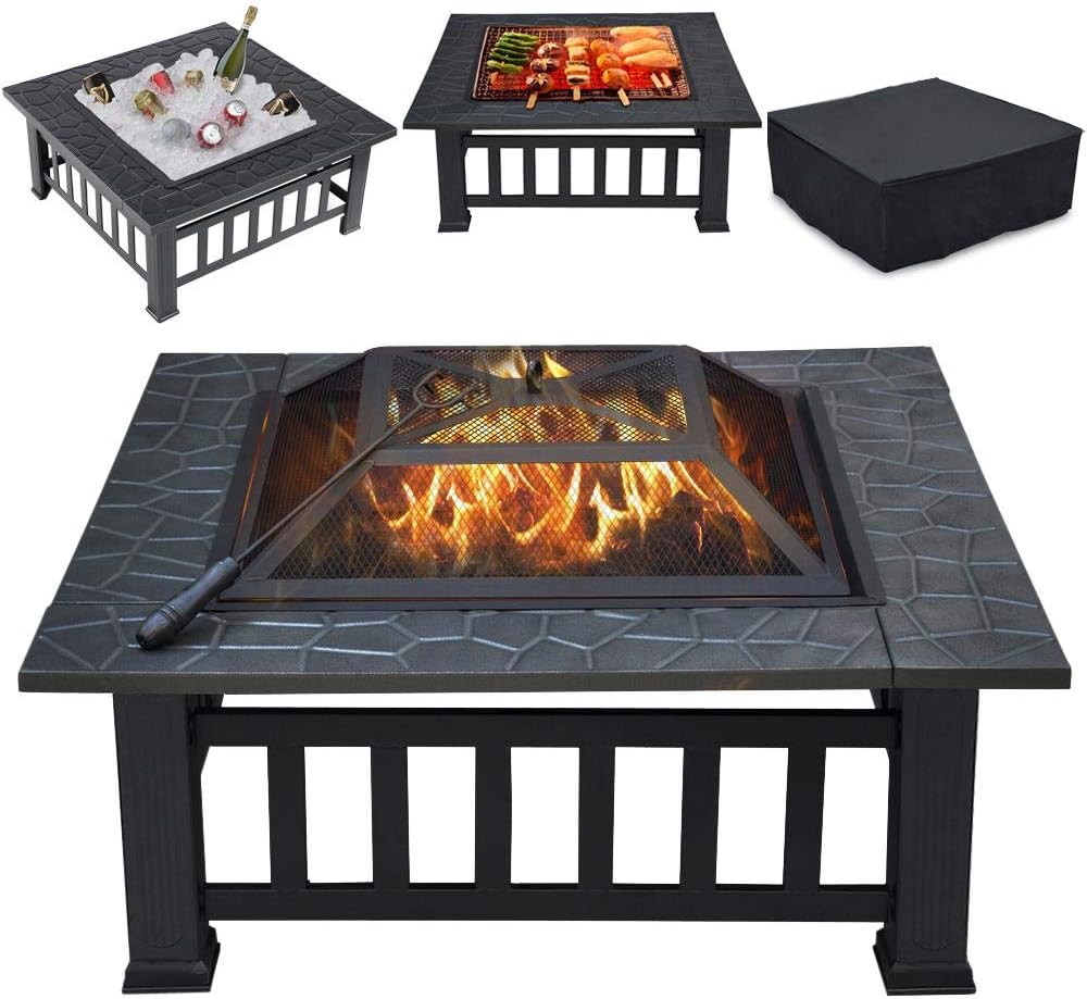 32in Square Metal Fire Pit Table P50519