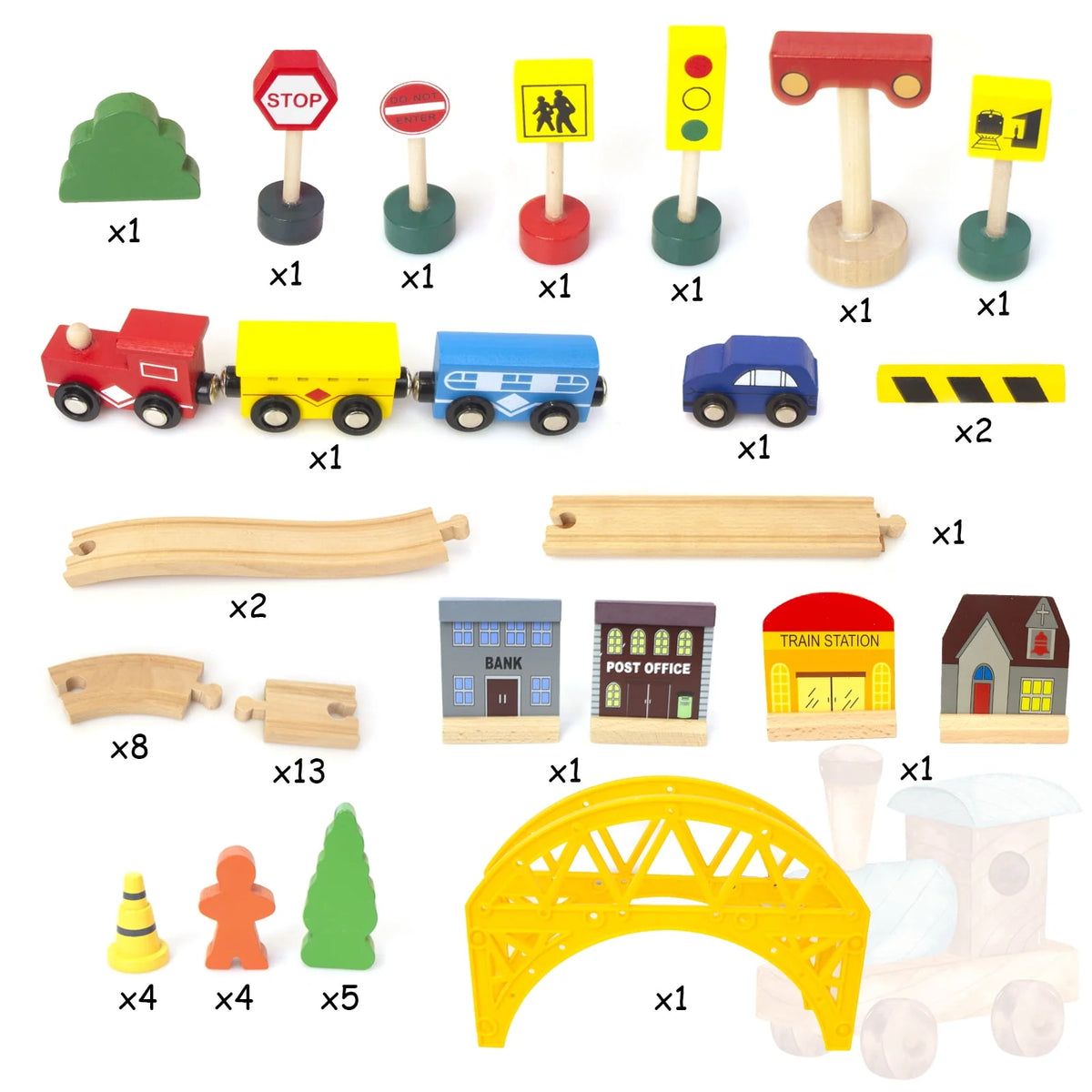 60Pcs Double-Side Wooden Train Set U520346