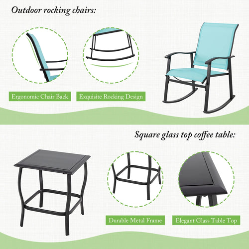 3 Piece Rocking Bistro Set with Rocker Chairs and Coffee Table Light Grey G55411