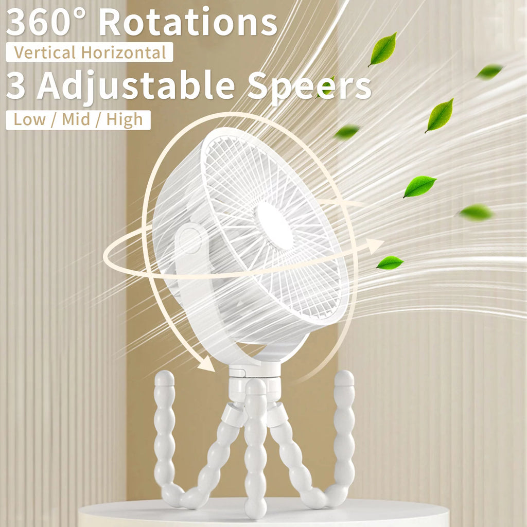 Portable Battery Operated Clip on Fan with Flexible Tripod White A8395