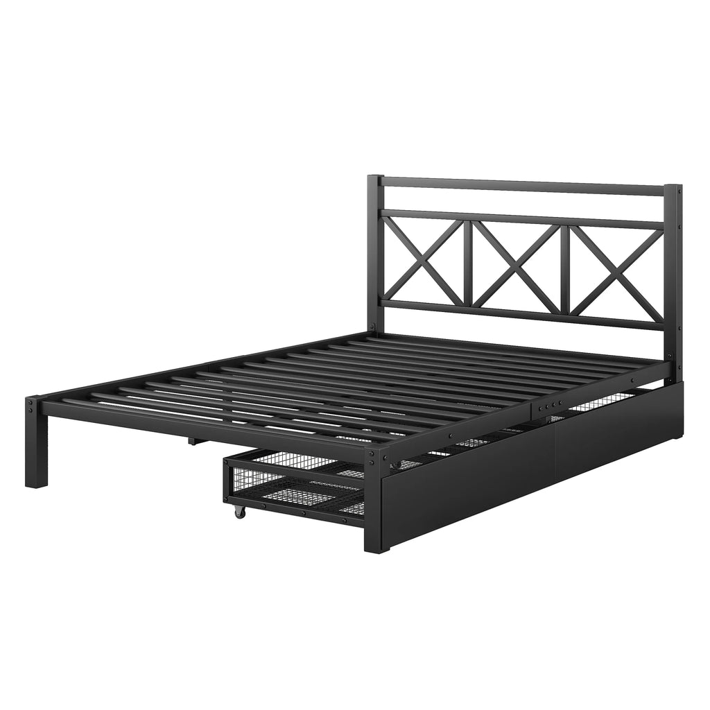 Metal Twin Size Platform Bed with Two Drawers Z241642