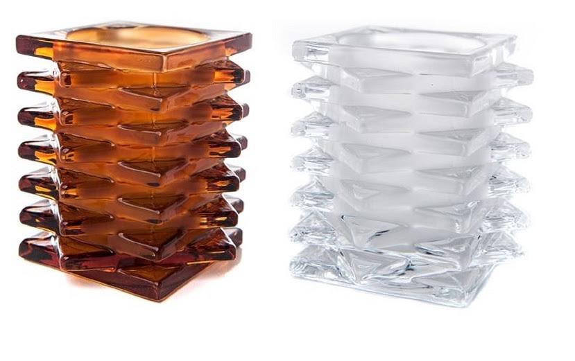 Amber and Clear Stacked Glass Candle Holders Pack of 12 U7882