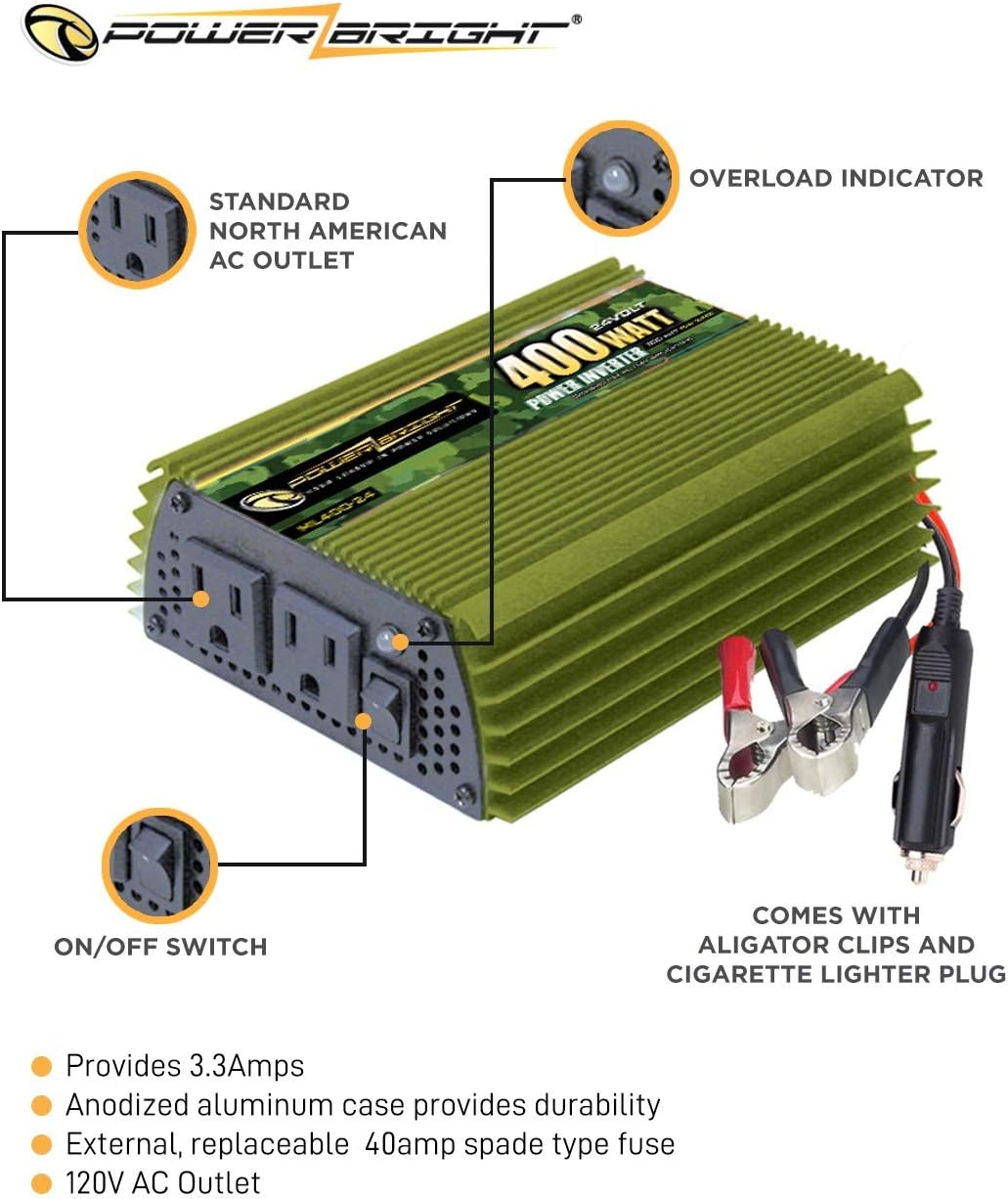 400 Watt 24V Modified Sine Wave Power Inverter with Dual 110V AC Outlets Z39228