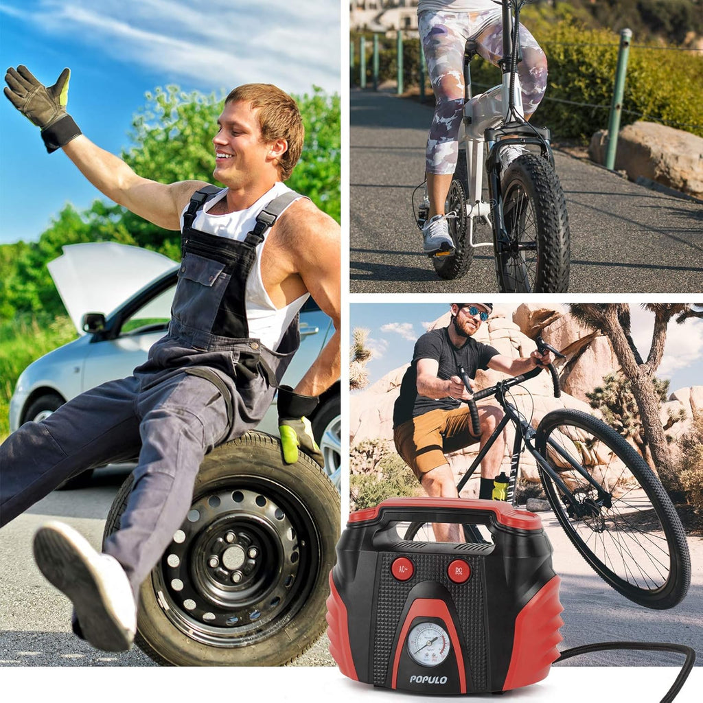 Portable AC/DC Tire Inflator Air Compressor with Pressure Gauge H253