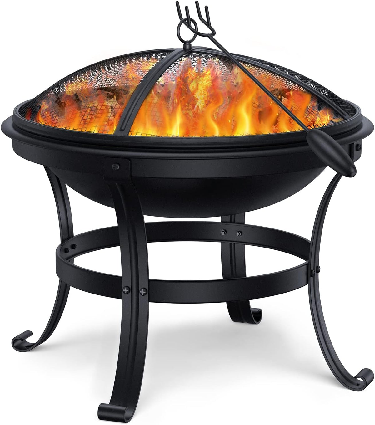 22in Cast Iron Wood Burning Fire Pit with Cooking Grill Q53247