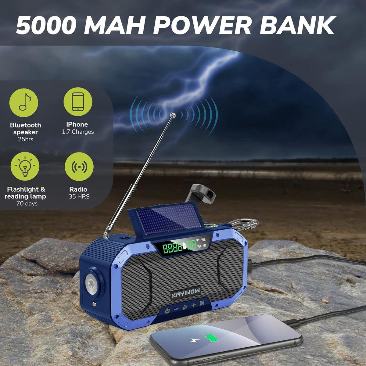Portable Waterproof AM FM NOAA Weather Radio with Flashlight and Solar Hand Crank C21149