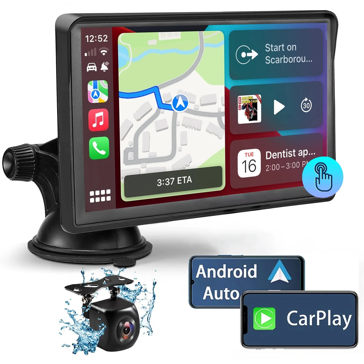 Portable Wireless Car Stereo, 7 Inch FHD Touchscreen, Backup View Camera, Apple CarPlay & Android Auto J235098