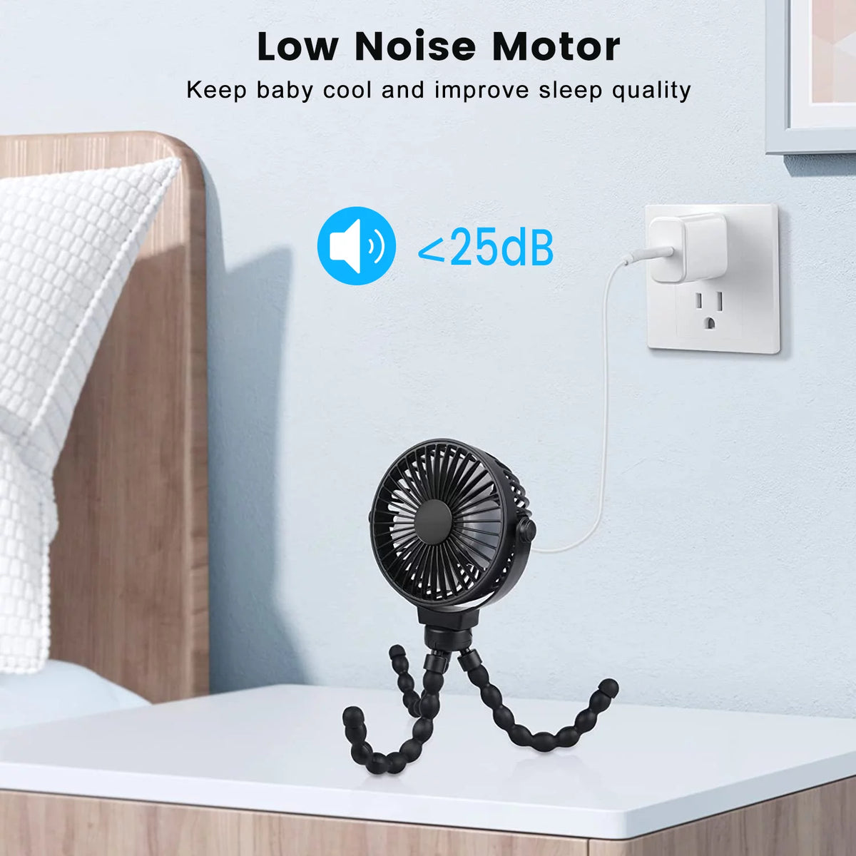 Portable Battery Operated Clip on Fan with Flexible Tripod White A8395