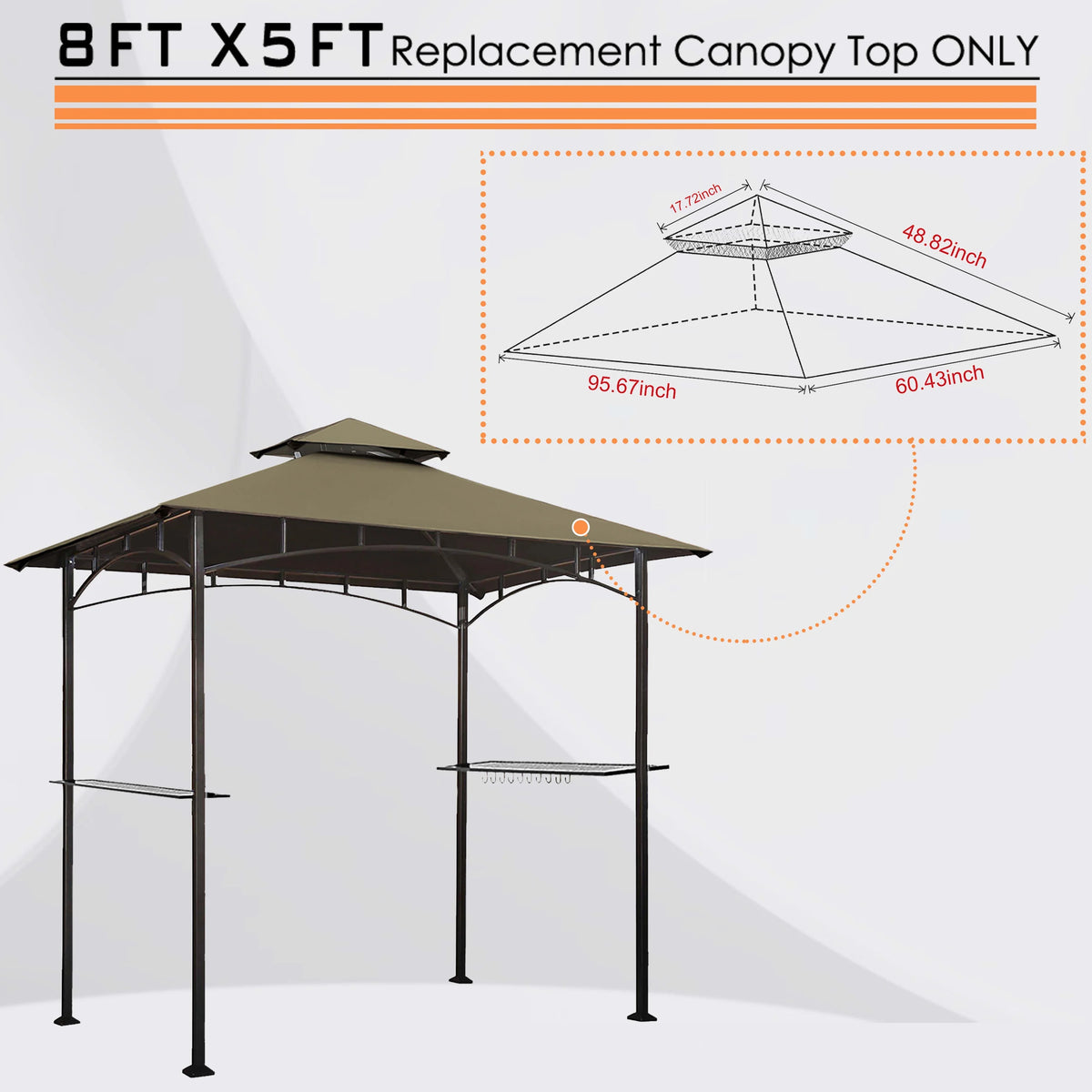 5x8 Double Tiered Grill Gazebo Replacement Canopy V692305