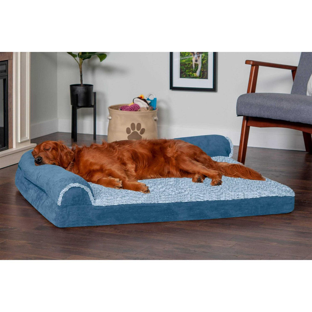 Two-Tone Faux Fur Suede Chaise Lounge Dog Bed L768