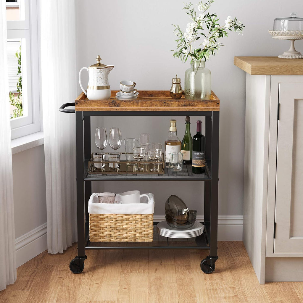 Bar Cart with Casters and Mesh Shelves Q314