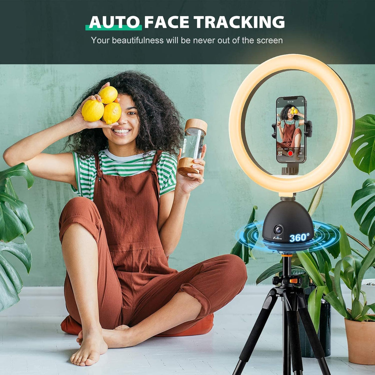 Auto Face Tracking Phone Holder with 10'' Selfie Ring Light and Tripod Stand W3978