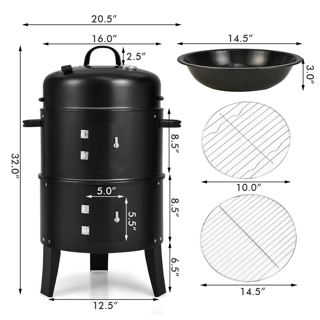 3-in-1 Vertical Charcoal Smoker Grill with 2 Layer V293057
