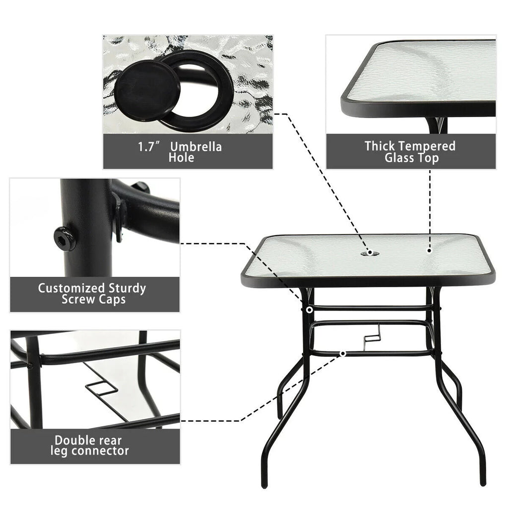 32'' Tempered Glass Steel Frame Patio Square Table I89877