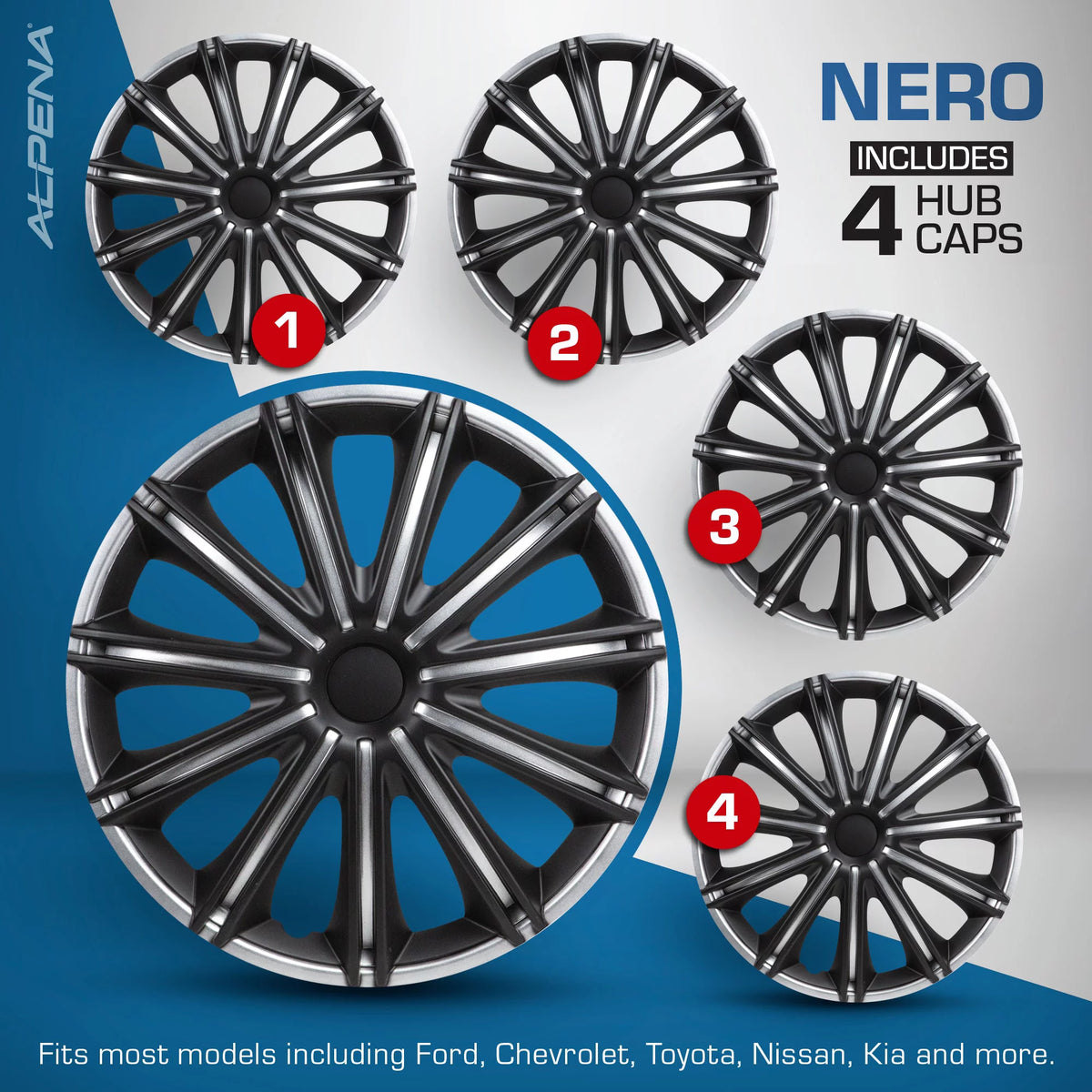 Silver & Black Set of 4 Wheel Covers Z580