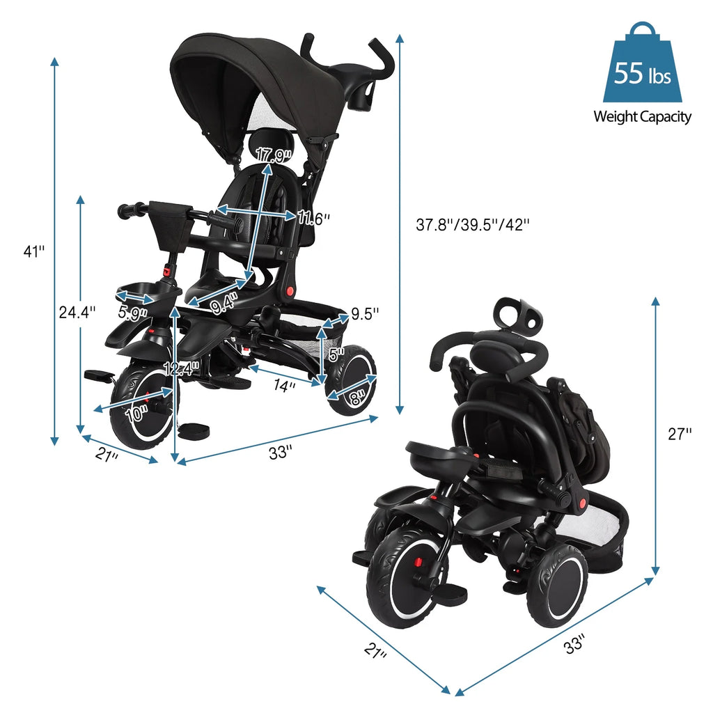 Folding Toddler Tricycle with Adjustable Canopy and Storage M59371