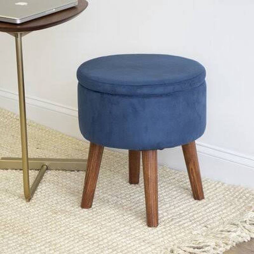 16" Velour Round Storage Ottoman T153027