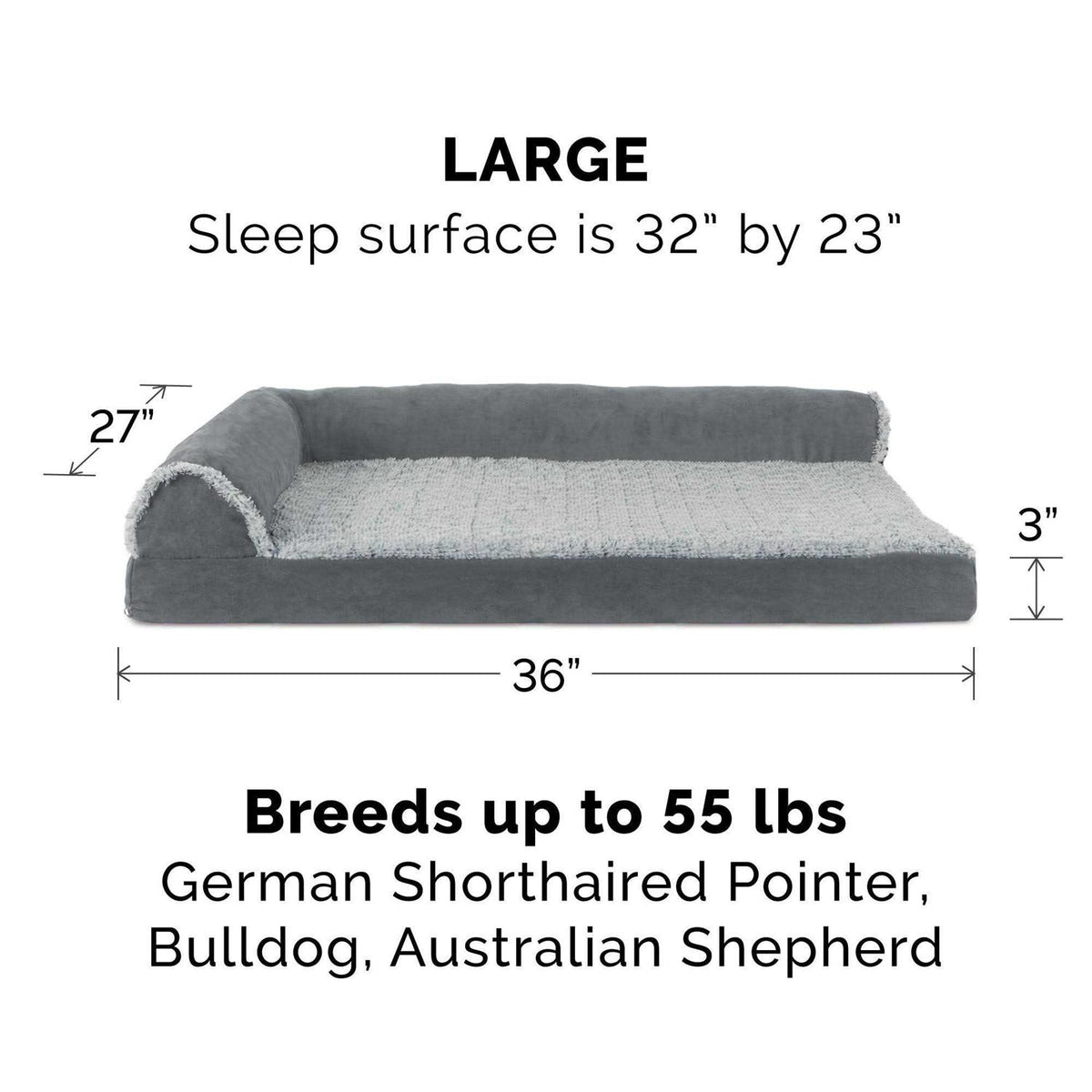Two-Tone Faux Fur Suede Chaise Lounge Dog Bed L768