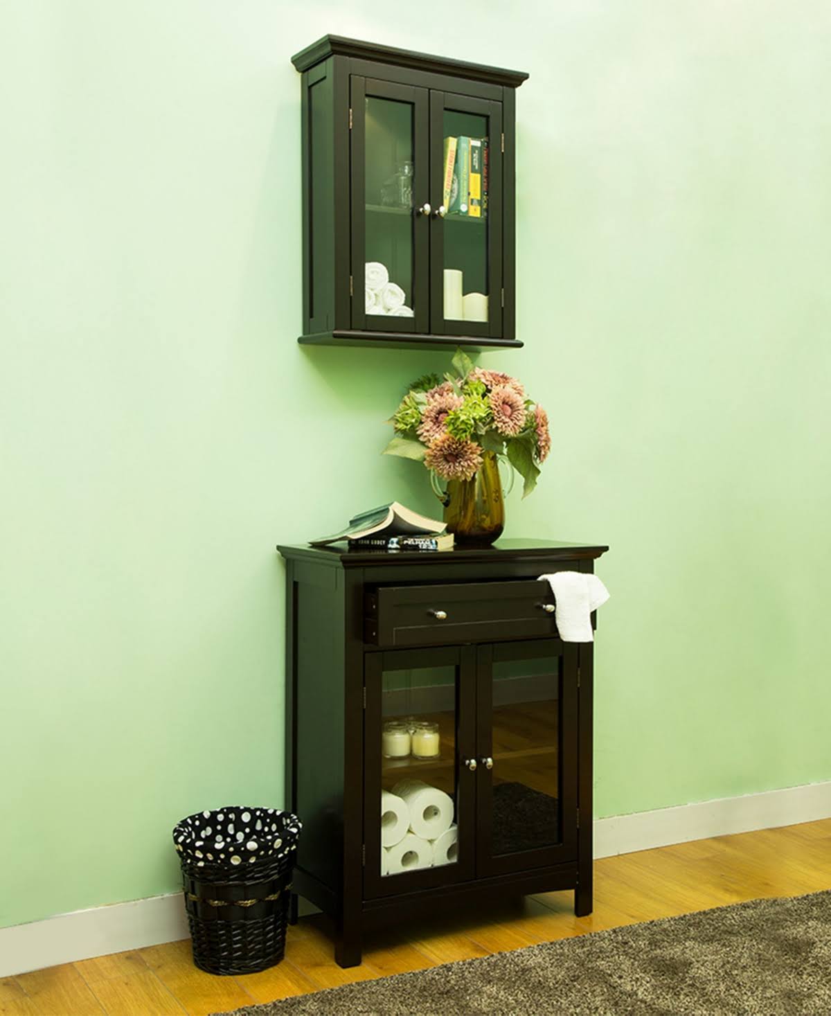 Wooden Wall Storage Cabinet with Double Doors I395409