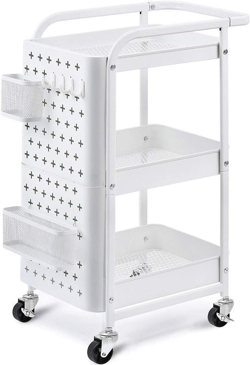 3-Tier Metal Rolling Cart with Pegboard K616