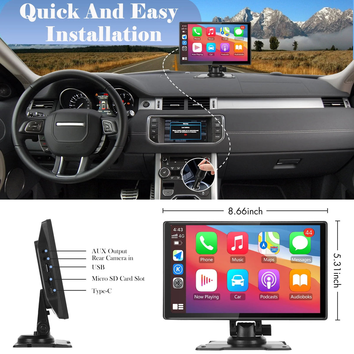 Portable Wireless Car Stereo, 7 Inch FHD Touchscreen, Backup View Camera, Apple CarPlay & Android Auto J235098