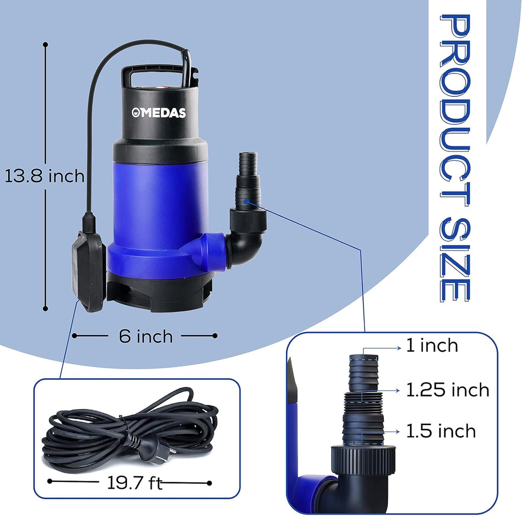 Electric 3 in 1 Submersible Pump 3/4HP 500W 3302GPH with Float Switch C778