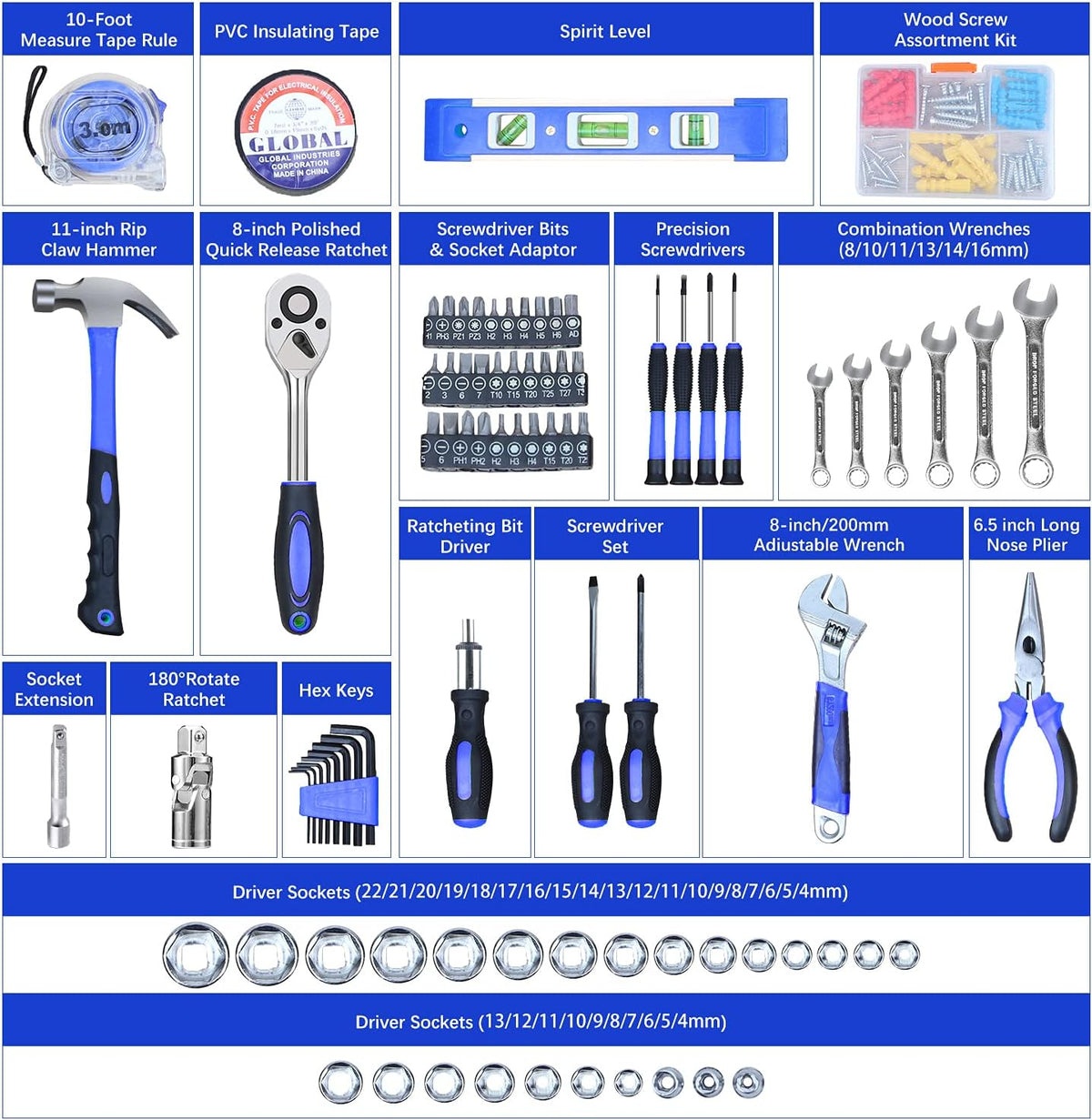 146 Piece Tool Kit with Plastic Toolbox Storage Case A5119