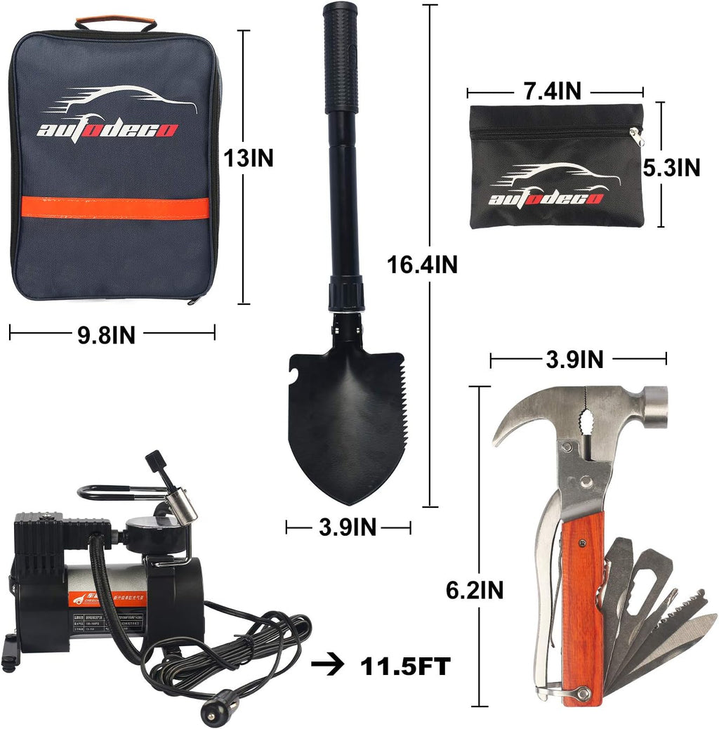 118 Pieces Car Emergency Kit with Jumper Cables and Air Compressor F87739