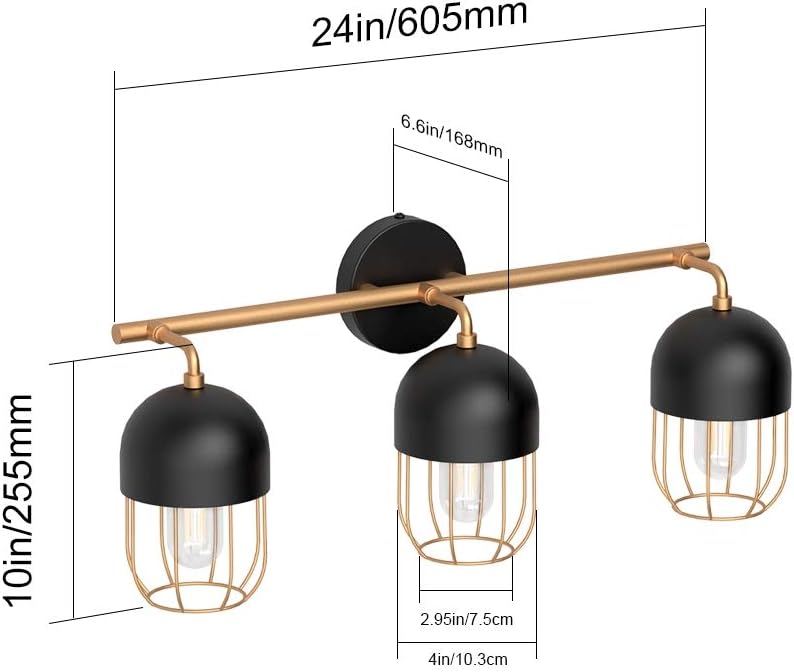 Black and Gold 3-Light Bathroom Vanity Lights C7239
