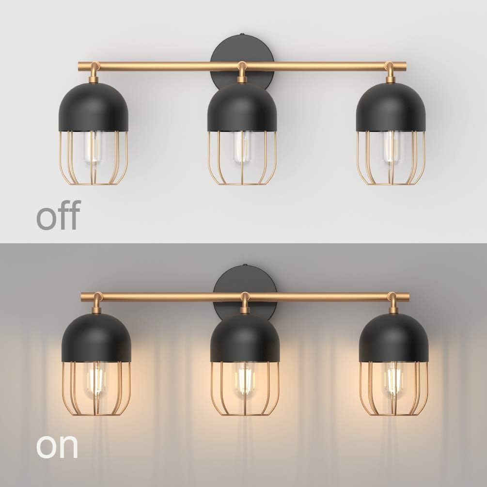 Black and Gold 3-Light Bathroom Vanity Lights C7239