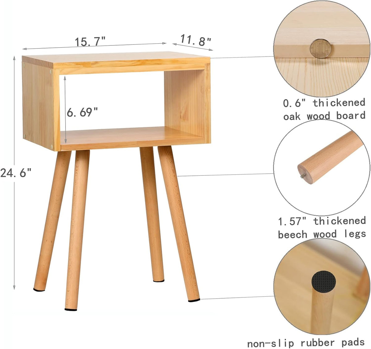 Solid Wood Nightstand Bedside Table End Side Table H2147