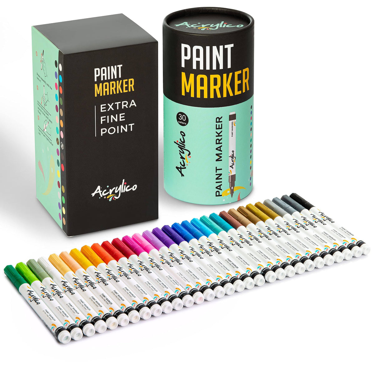 Set of 30 Colors Extra Fine Tip Acrylic Paint Pens Y4160