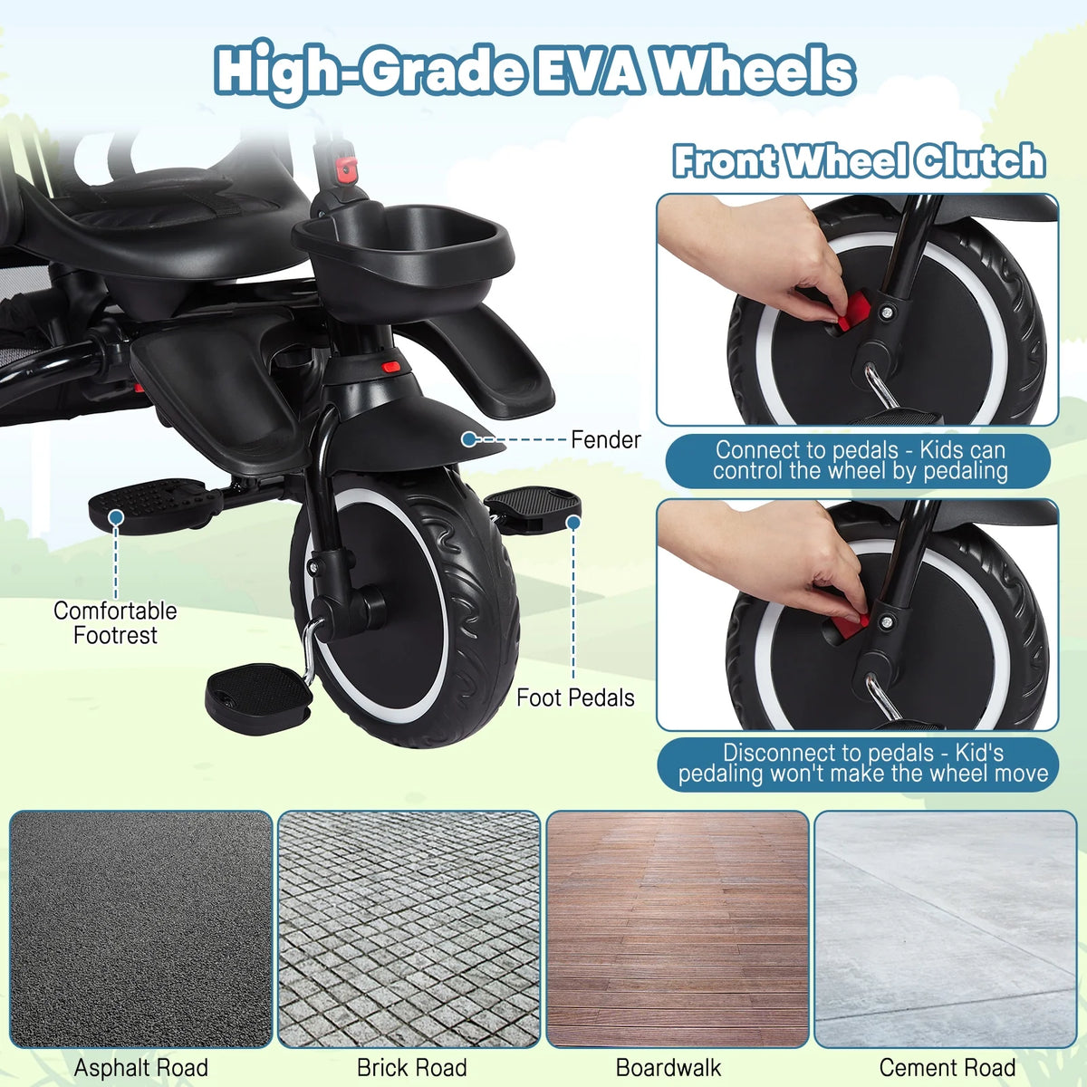 Folding Toddler Tricycle with Adjustable Canopy and Storage M59371