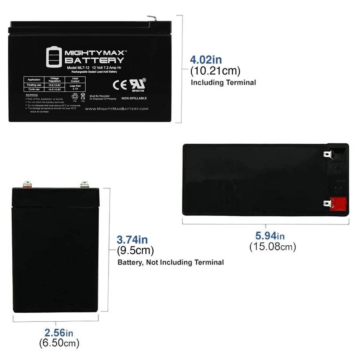 12 Volt 7.2 AH Rechargeable SLA AGM Battery X3871