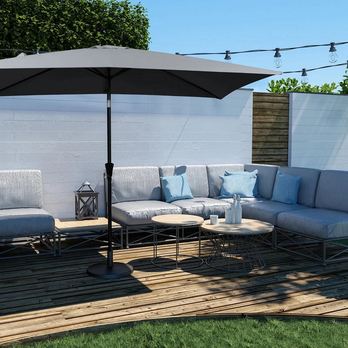 6.5' x 10' Rectangular Beige Patio Umbrella J7604