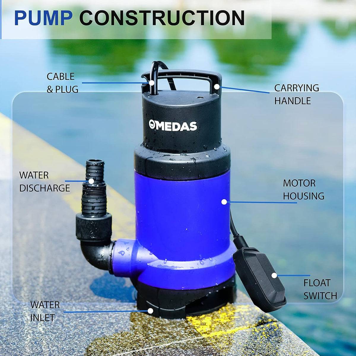 Electric 3 in 1 Submersible Pump 3/4HP 500W 3302GPH with Float Switch C778
