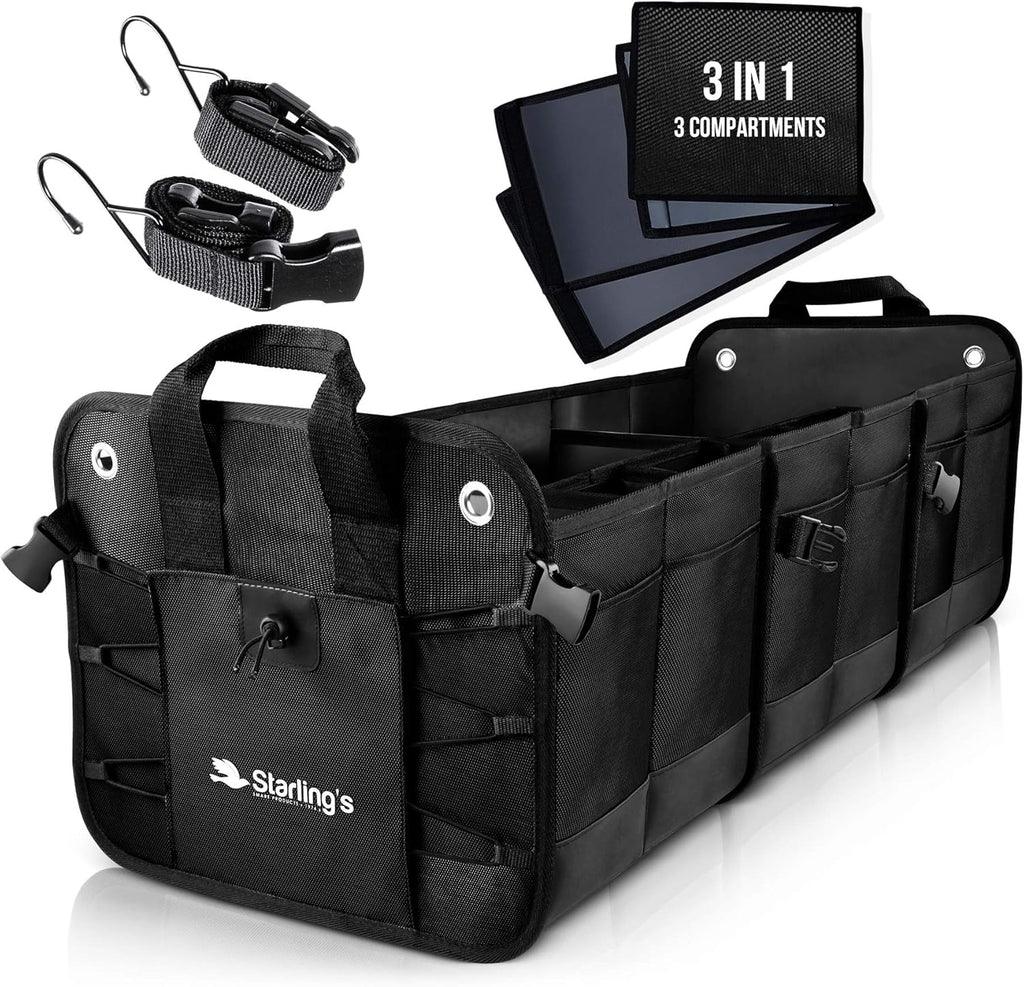 Car Trunk Organizer, 3 Compartments, Black F200996