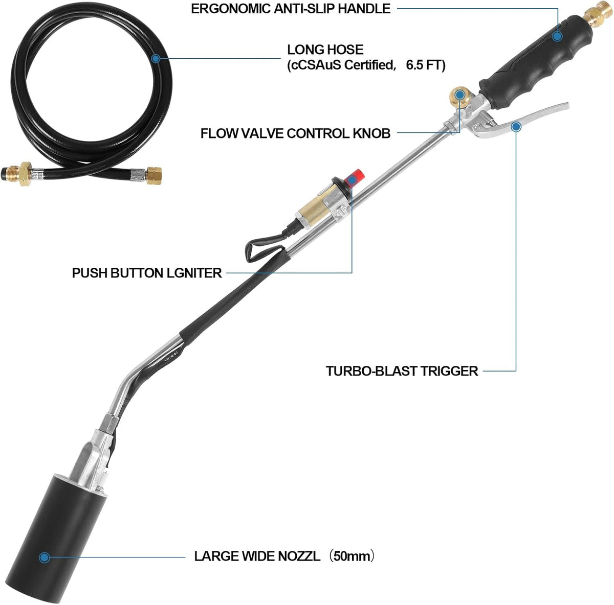 Propane Weed Torch Burner 700000 BTU with Push Button Igniter and 6.5 FT Hose O308065