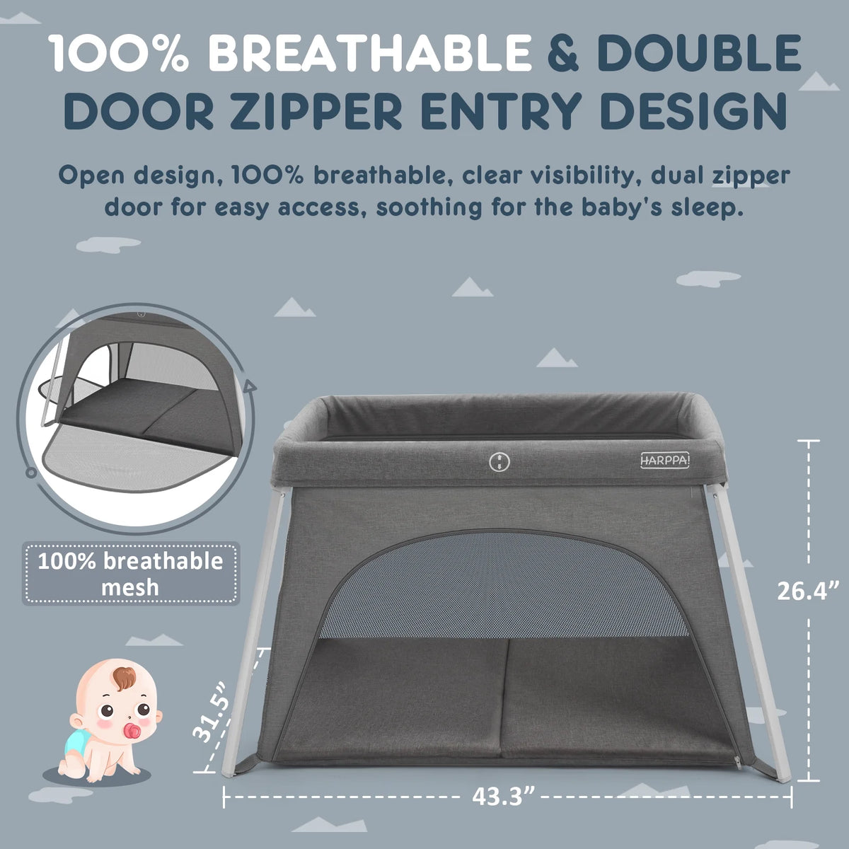 Portable Foldable Travel Crib with Mattress W1149