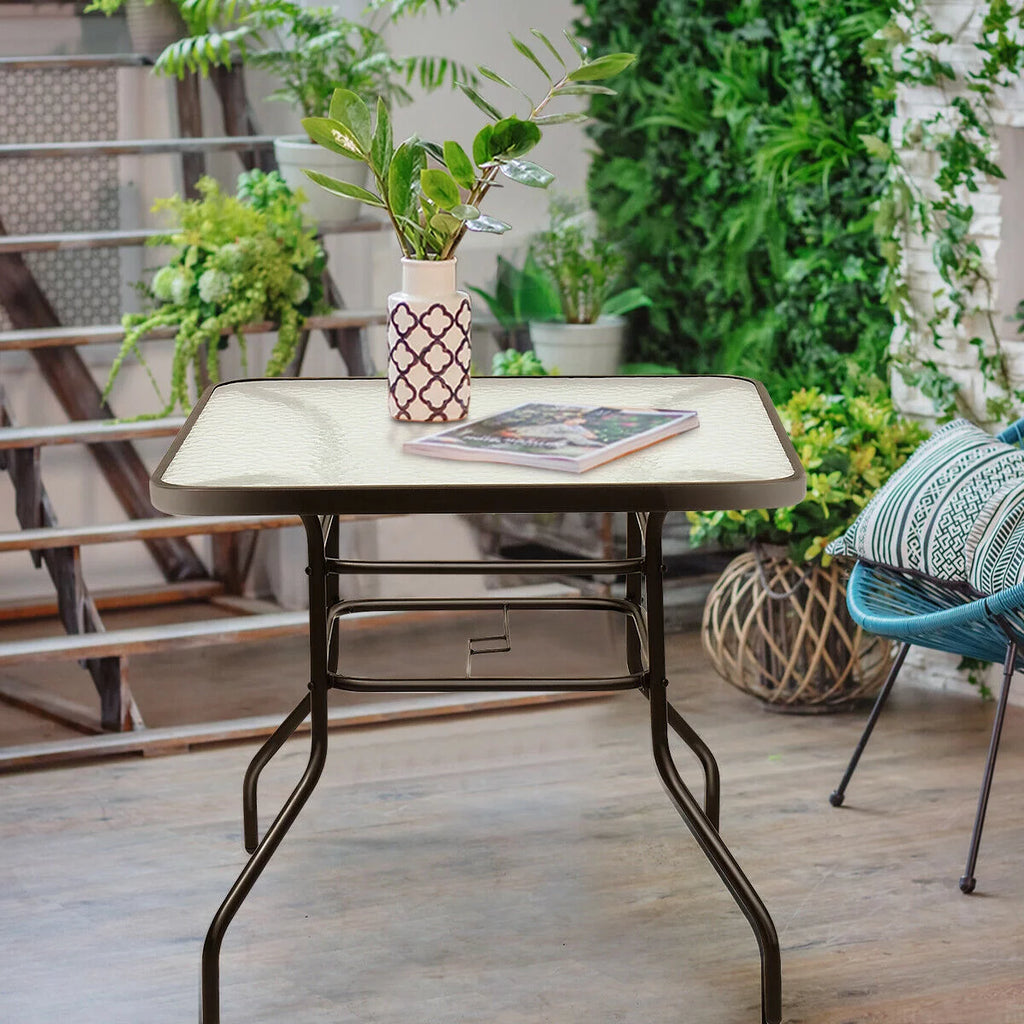 32'' Tempered Glass Steel Frame Patio Square Table I89877