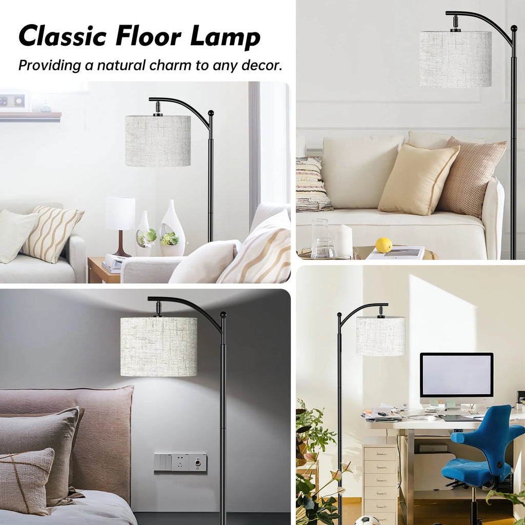 Floor Lamp with 3 Color Temperatures Linen Shade J824