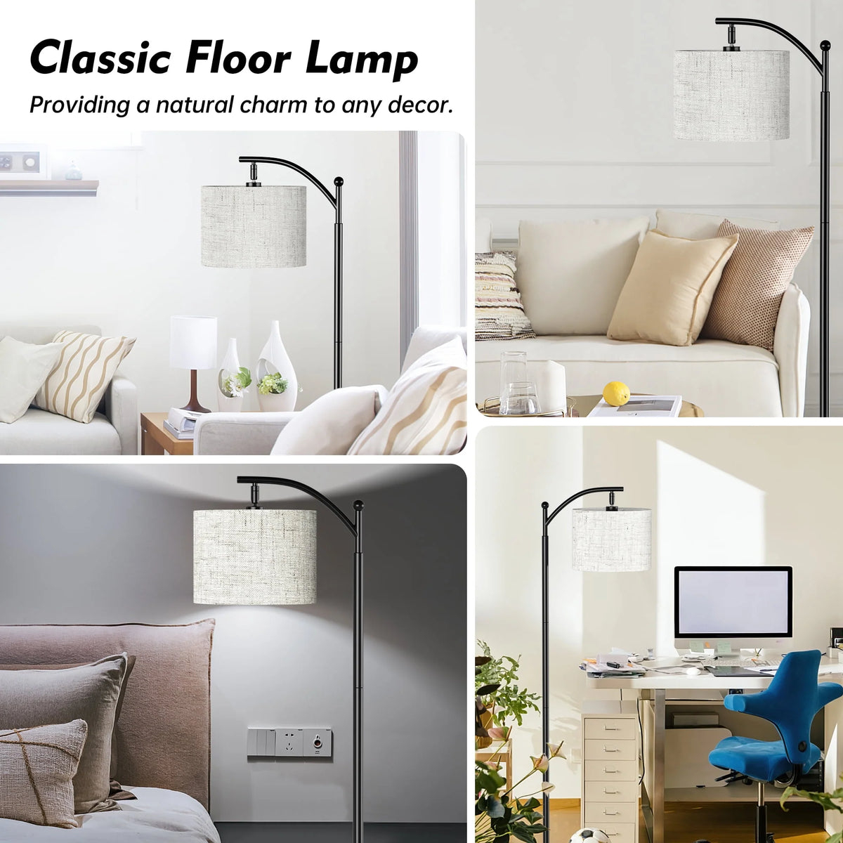 Floor Lamp with 3 Color Temperatures Linen Shade J824