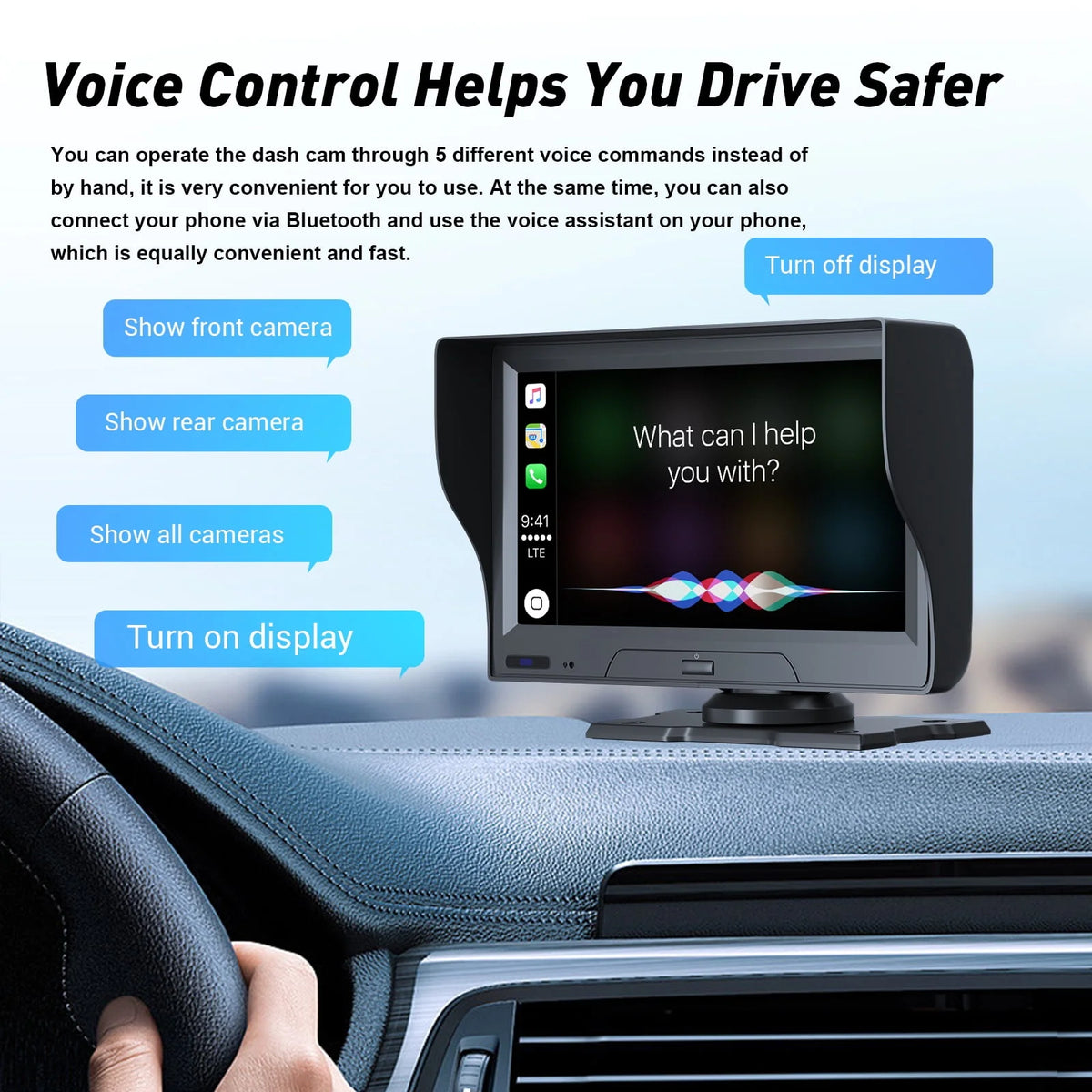 7 inch Touchscreen Wireless Apple Carplay Android Auto Dash Cam O765361