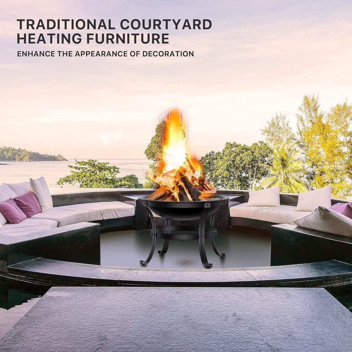 22in Cast Iron Wood Burning Fire Pit with Cooking Grill Q53247
