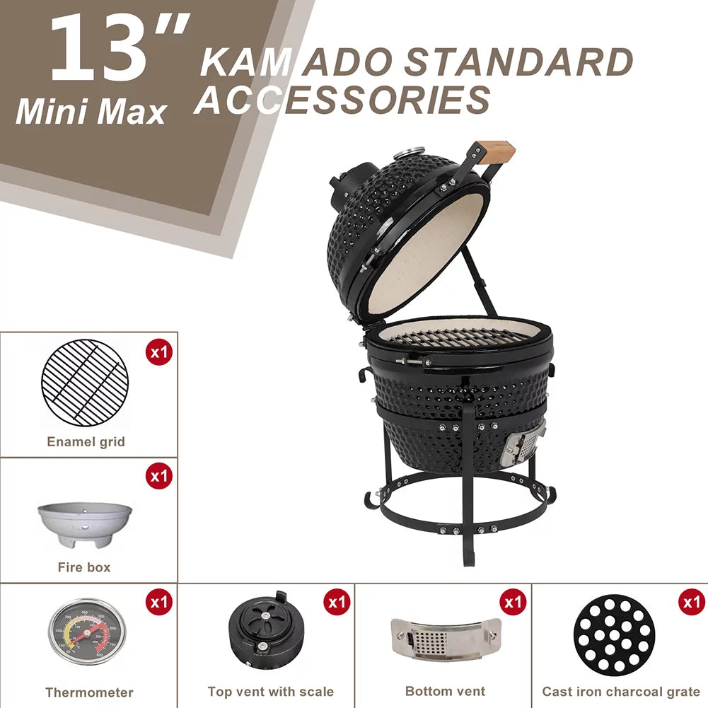 13in Black Ceramic Charcoal Kamado Grill Q2111