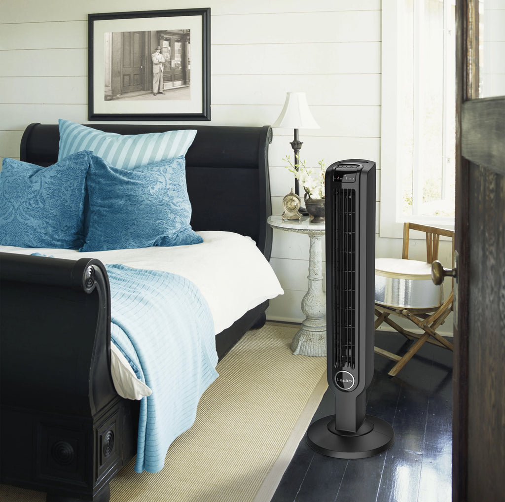 Black 3-Speed Oscillating Tower Fan with Remote P25772
