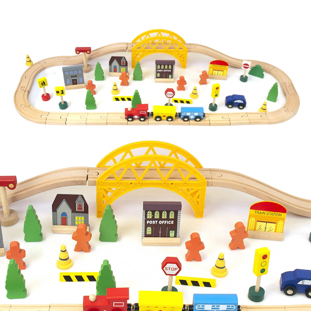 60Pcs Double-Side Wooden Train Set U520346
