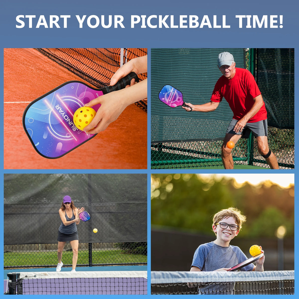 Fiberglass Pickleball Paddles Set of 2 with 4 Balls and 1 Bag C8061